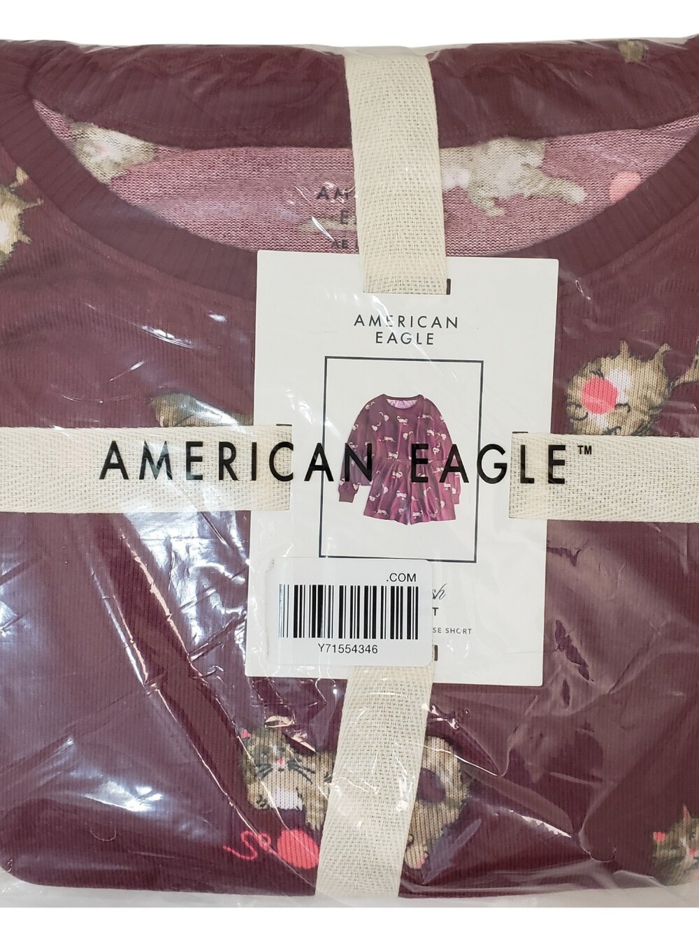 AMERICAN EAGLE Pajama Set Women Antique Rose Luxe Plush Cats NWT